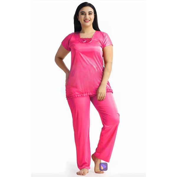 Misti - Women’s 2-Piece Satin Nightwear Set - Night Robe & Slip | Free Size